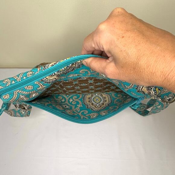Vera Bradley Totally Turquoise Messenger Crossbody Bag Purse  | Retired Pattern - Picture 5 of 13